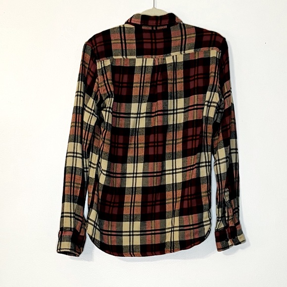 OBEY Propaganda Button Down Flannel Shirt Red Tan Navy Plaid Mens Size Small - Picture 10 of 11